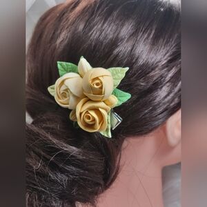 Handmade Pastel Yellow Clay Hair Barrettes Unique Floral Hair Clip  Women Girl